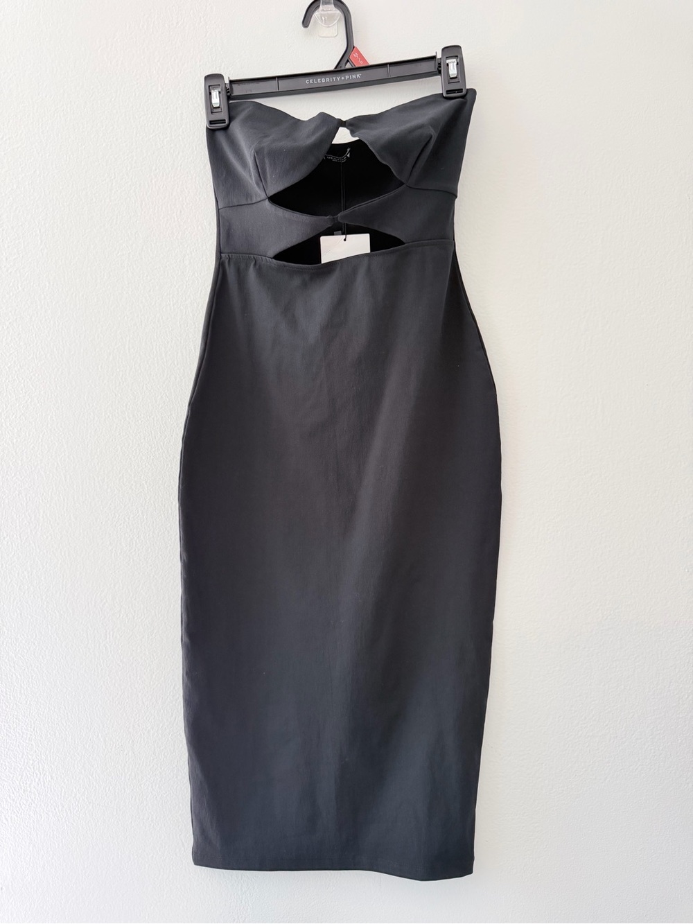 ZARA NWT Black Strapless Cutout Bodycon Midi Dress Women’s Size S Party